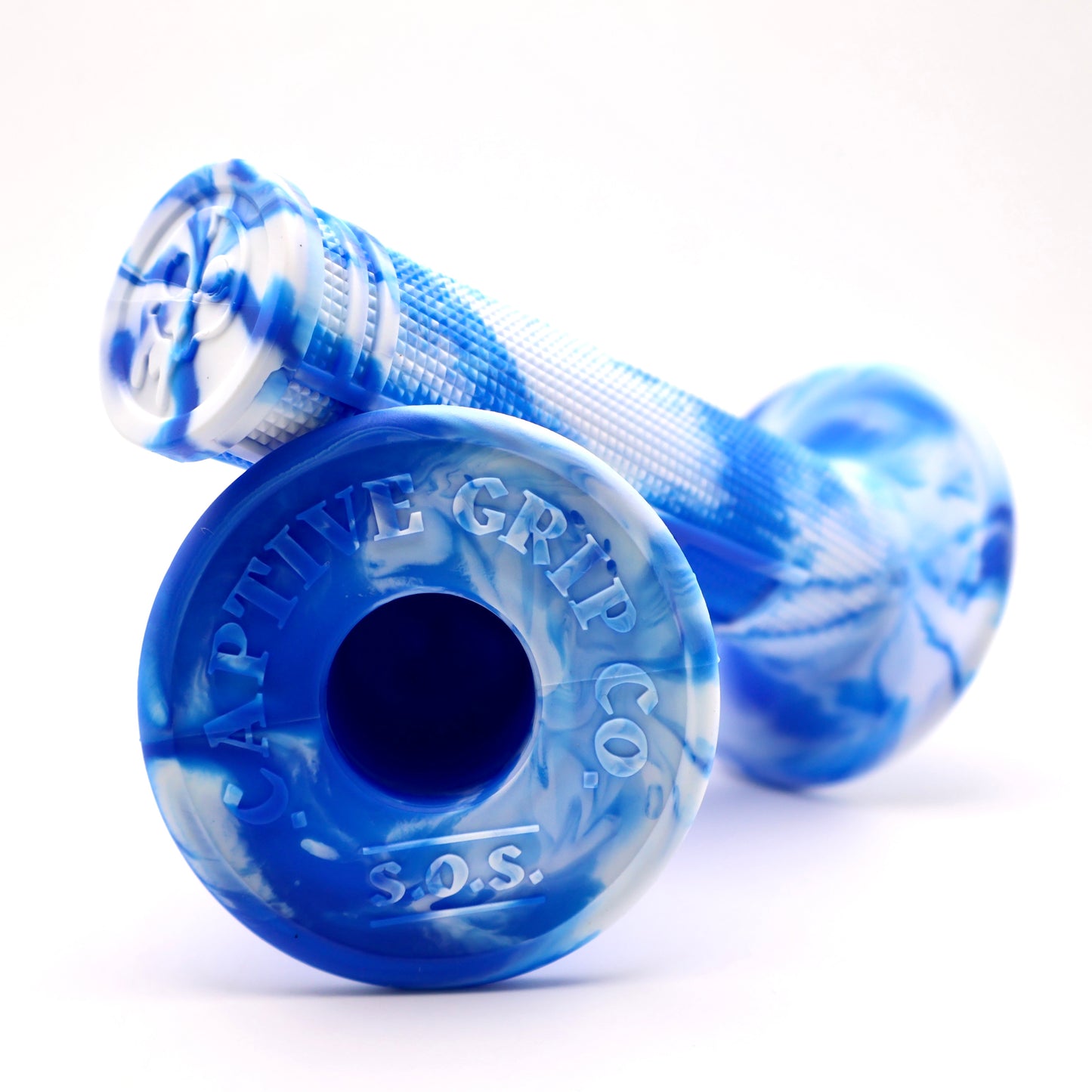 WHITE BLUE Captive Half Waffle Grips