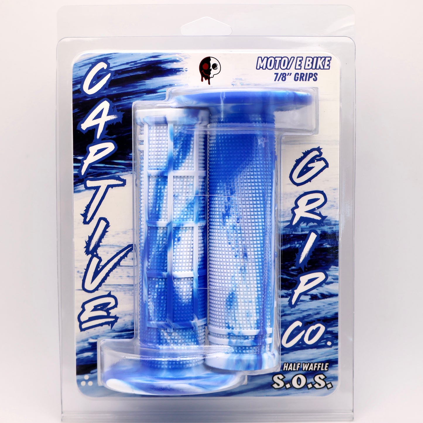 WHITE BLUE Captive Half Waffle Grips