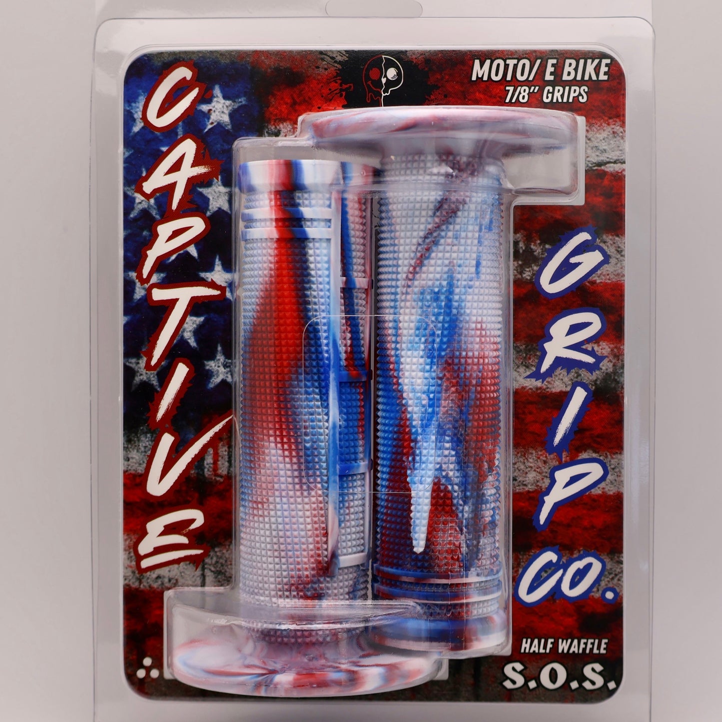 RED WHITE BLUE Captive Half Waffle Grips